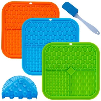 Hundelikmatten 15 cm, 3er-Pack, Silikon, mit Saugnäpfen und Spatel