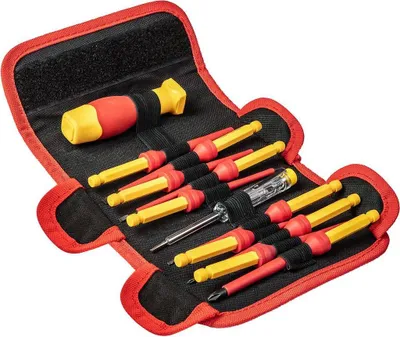 Imagen del producto de Juego de 12 puntas para destornillador con soporte, aptas para voltajes de hasta 1000V.