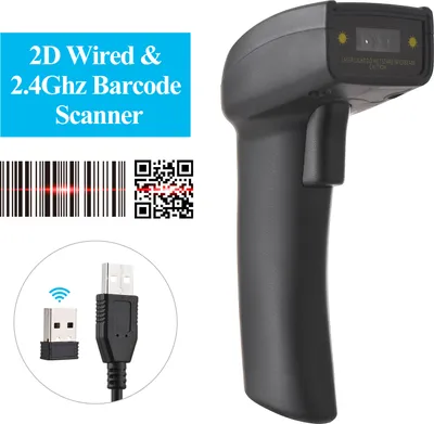 Obrázek produktu pro 2D bezdrátový 2.4G snímač čárových kódů Ruční USB kabelová čtečka 1D čárových kódů Ruční spoušť 640*480 CMOS Scan Podpora papíru a obrazovky Kód Kompatibilní s Windows Android MAC pro Supermarket Maloobchod Obchod Knihovna Logistika Sklad Celní systémy