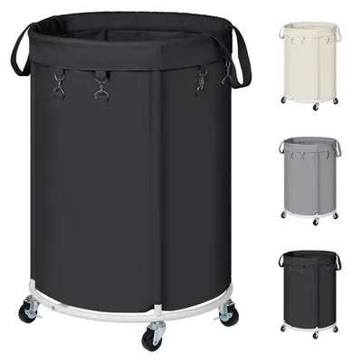 Produktbild von Wäschekorb 150L mit Rollen, Metallrahmen, wasserdicht, Schwarz
