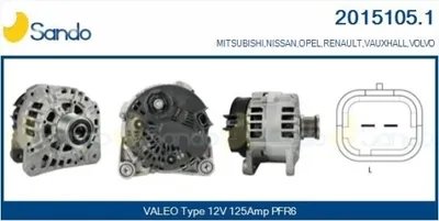 Produktbild von SANDO 2015105.1 Lichtmaschine Generator LiMa 125A 12V für RENAULT CLIO II (BB0/1/2, CB0/1/2) Clio IV Schrägheck (BH) KANGOO (KC0/1) für NISSAN