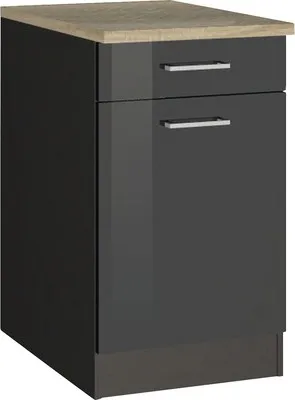 Produktbild von Held Möbel Unterschrank mit Schublade und Drehtür Mailand BxTxH 50 x 60 x 85 cm grau hochglanz zerlegt Anschlag reversibel 410.6211