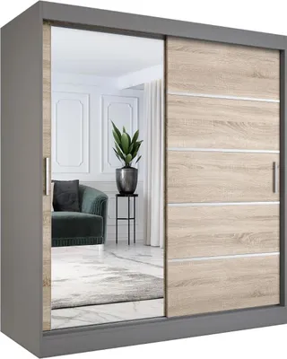 Zdjęcie produktu dla Szafa przesuwna MODUO COMFORT 3 180 antracyt/dąb sonoma z lustrem