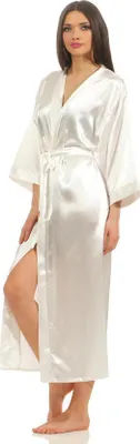 Produktbild von Damen langes Kimono Nachtmantel Seidenrobe Morgenmantel,  Ecru XL