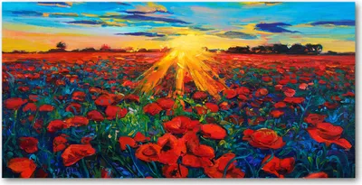 Produktbild von Tulup® Glas-Bild - 100x50 -Wandkunst - Wandbild hinter gehärtetem Sicherheitsglas  - Blumen & Pflanzen - Mohnfeld - Rot
