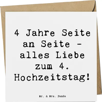 Produktbild von Mr. & Mrs. Panda Grußkarte Spruch 4. Hochzeitstag Seidenhochzeit - Weiß - Geschenk, Hochzeit, anlasskarte, Klappkarte, Heiraten, Heirat, alles Liebe zum, Glückwunschkarte