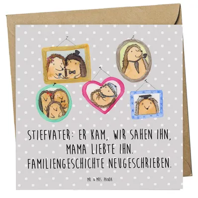 Produktbild von Mr. & Mrs. Panda Glückwunschkarte Stiefvater Liebe - Grau Pastell - Geschenk, Grußkarte, Wertschätzung, herzerwärmende Sprüche, faltkarte, anlasskarte, Klappkarte