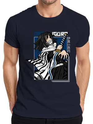 Productafbeelding van Kimetsu no Yaiba Obanai Iguro Slangenzwaard Anime T-shirt voor heren, marineblauw, maat 3XL
