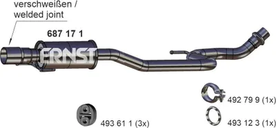 Produktbild von ERNST 687171 Mittelschalldämpfer Schalldämpfer für TOYOTA Yaris Schrägheck (P9)