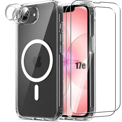 Image de Coque pour iPhone 17e, Antichoc avec Anneau Magnétique + 2 Verres Trempés Ecran et 2 Vitres Caméra