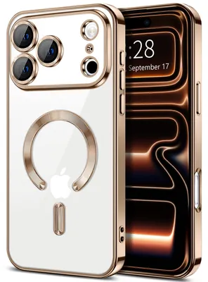 Image de Coque souple transparente pour iPhone 17 Pro Max, protection de l'appareil photo, compatible avec MagSafe, coque de téléphone en TPU électroplaqué, marron