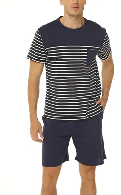 Produktbild von Kurze Pyjama für Herren aus Baumwolle mit kontrastierenden Streifen