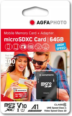 Productafbeelding van AgfaPhoto, flashgeheugenkaart (microSDXC met SD-adapter meegeleverd), 64 GB, microSDXC UHS-I 646548