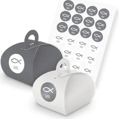 Produktbild von itenga SET Fisch Grau Danke (Motiv 92) 24x Geschenkschachtel grau weiß +Sticker