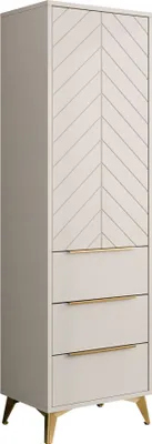 Produktbild von MIRJAN24 Kleiderschrank Xylix 1D3SZ, Wohnzimmer Drehtürenschrank mit Tür und drei Schubladen, Griffe und Füße aus Metall in der Farbe Gold (Farbe: Sandbeige)
