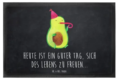 Produktbild von Mr. & Mrs. Panda Schmutzfangmatte Avocado Feier 60 x 90 cm - Kreidetafel - Geschenk, Schmutzmatte, Fussmatte, Geburtstag, fußmatte, Party, Bodenvorleger, Tröte, Fete