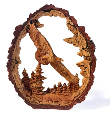 Raubvogelfigur aus Harz, Holzeffekt, 14x16x3,5 cm, Dekoration