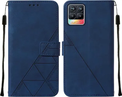 Obrázek produktu pro Flipové kožené pouzdro pro OPPO Realme 8 / Realme 8 Pro peněženkový design pouzdro s embosováním, držákem karet a stojánkem modré