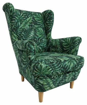 Produktbild von ANMIL Sessel Ohrensessel in Grün 80 x 103 x 88 cm Moderner Relaxsessel im Blätter-Design mit Holzfüßen