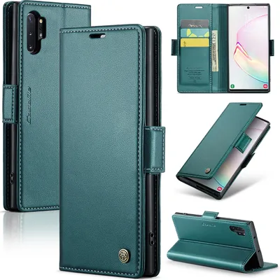 Image de Galaxy Note 10+ Housse, Portefeuille en cuir Porte-cartes Housse de protection avec fonction stand pour Samsung Galaxy Note 10+ / Note 10 Plus Vert