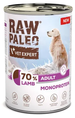 Imagen del producto de Comida húmeda para perros VetExpert Raw Paleo, sabor cordero, para adultos, 400g