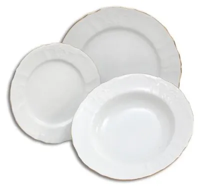 Produktbild von Bernadotte, Teller-Set, goldene Akzentlinie, weiß, 18-teilig.