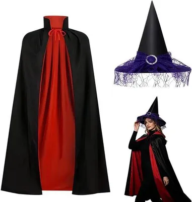 Obrázek produktu pro Dětský kostým upíra, 140 cm - červený a černý - včetně čarodějnické čepice - ideální pro cosplay