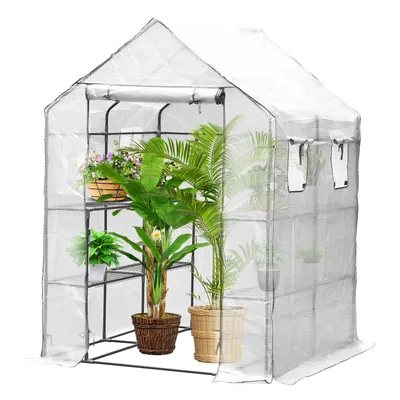Image de Clanmacy Serre en film plastique Serre à tomates, réutilisable,blanc 143x143x195 cm