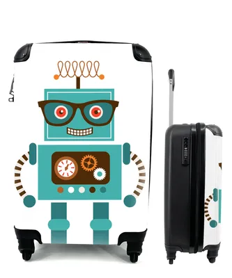 Produktbild von MuchoWow® Koffer Handgepäck Trolley Rollkoffer Kleine Reisekoffer mit 4 Rollen - Roboter - Schutzbrille - Zahnräder - Gesicht - Jungen - Kinder - Cabin Size < 55x40x23 cm & 55x40x20 cm - Kinderkoffer - Kabinenkoffer - Boardgepäck - Reise-Box - Reisekoffer - Reisegepäck - Koffer mit Bild - Trolley für Kinder