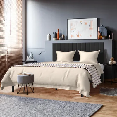 Produktbild von TRMLBE Bettgestell 140x200 cm Gästebett Metallbett mit Samt Kopfteil & 12 Lattenrost & Schwamm Einfassung Modern Bettrahmen Maximale Tragfähigkeit 300 KG, für Schlafzimmer Gästezimmer (Schwarz)