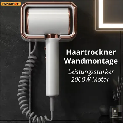 Produktbild von Hotel Haartrockner Wandmontage 2000W – Wandföhn für Badezimmer mit EU-Stecker, Kalt- & Warmluft, leiser Föhn mit Überhitzungsschutz – Weiß