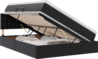 Zdjęcie produktu dla Łóżko z miejscem na przechowywanie i LED Czarny 140 x 190 cm