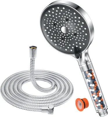 Obrázek produktu pro Sprchová hlavice s hadicí - Ruční sprcha - Úsporná sprcha - 6 druhů trysek - Hadice o délce 160 cm - Chrom