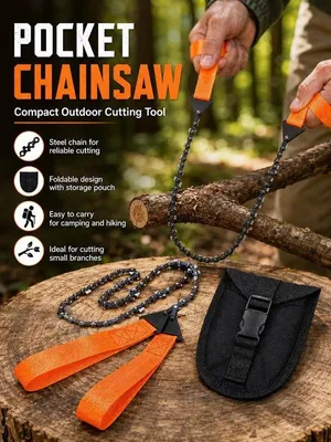 Produktbild von Kettenhandsäge 65 cm – kompakte Drahtsäge – mit Gürtelscheide – ideal für Outdoor-Aktivitäten und Überleben