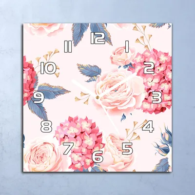Produktbild von Deko Glasuhr Wanduhr 30x30 Rose Blumen Quarz Küchenuhr Bürouhr
