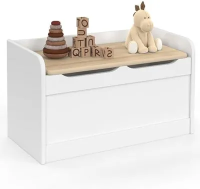 Produktbild von Kindertruhenbank aus weißem Holz und Buche, 60 cm