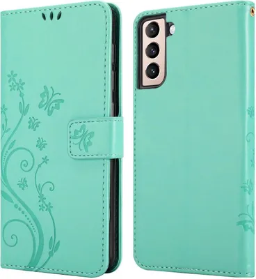 Produktbild von Cadorabo Hülle für Samsung Galaxy S21 5G Schutz Hülle in Türkis Schutzhülle Handy Hülle Etui Case Blumen Flower