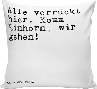 Produktbild von Mr. & Mrs. Panda Dekokissen Alle verrückt hier. Komm... - Weiß - Geschenk, kuschelkissen 40x40, kissen bedruckt, Kuschel, Einhorn, witzig, Freundin, Sofakissen, Zitate