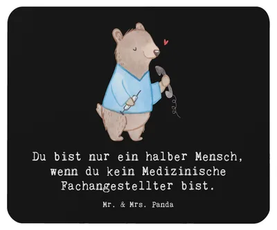 Produktbild von Mr. & Mrs. Panda Mouse Pad Medizinische Fachangestellter Herz - Schwarz - Geschenk, Mauspad, computer mousepad, Arztpraxis, Krankenhaus, MFA, laptop, Ausbildung, krank