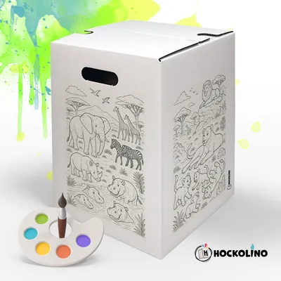 Produktbild von Hockolino | Ausmalhocker Safari | DIY Sitzhocker für Kinder | 30×30×42 cm | bis 150 kg | ohne Klebeband