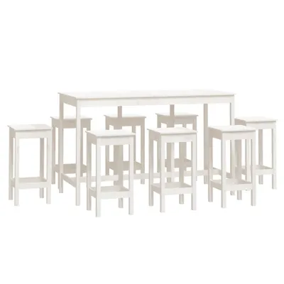 Produktbild von 9-tlg. Bar-Set Weiß Massivholz Kiefer