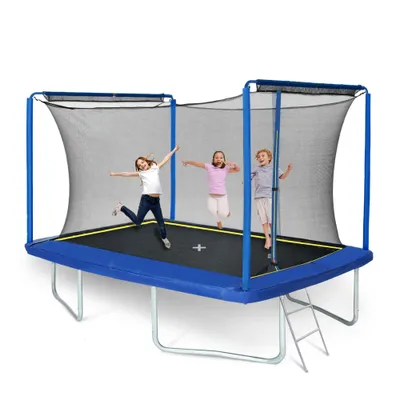 Image de Trampoline rectangulaire 244 x 366 m, filet de sécurité périphérique, rembourrage résistant aux UV, bleu
