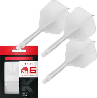 Produktbild von Target Darts K-Flex No.6 Integrierte Dart Flights und Shafts, Intermediate 26mm, Weiß, 3er Set