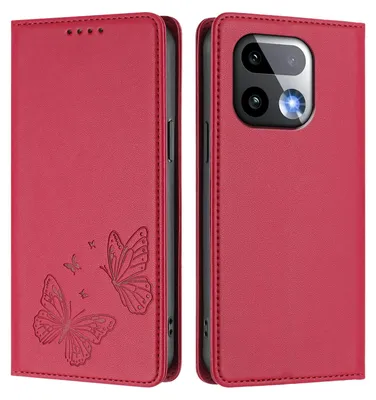 Image de Étui en cuir pour Realme 16 Pro+, étui de protection type portefeuille en cuir gaufré « papillon » avec support, rouge