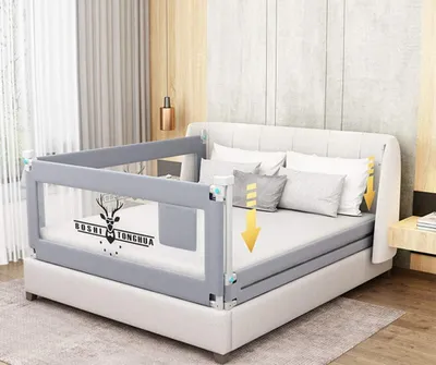 Produktbild von Bettgitter für Kleinkinder, extra lang und klappbar, Sicherheitsgitter mit Liebe-Muster für Doppelbetten, volle Größe, Queen- und King-Size-Betten (1 Seite, 150 cm L)