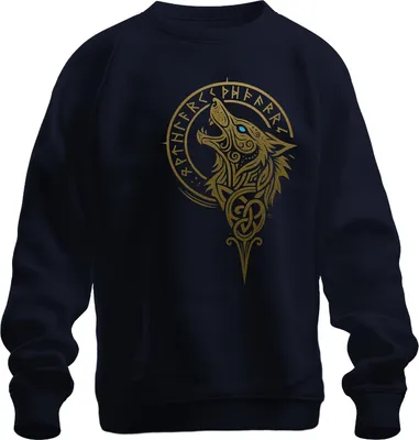 Obrázek produktu pro Viking Wolf Nordic Fenrir Runes Wolf Head Celtic Gold Uni mikina, Navy, XXL