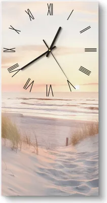 Produktbild von DEQORI Glasuhr 30x60 cm Römisch 'Abendruhe am Strand' Wanduhr Glas Uhr Design leise Küchenuhr