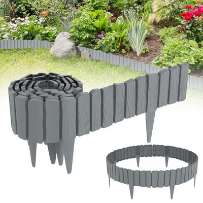 Produktbild von Sessamen-LP 4,6m Rasenkanten Kunststoff Beeteinfassung Beetumrandung in Holzimitation Mähkante 8 stücke Randsteine Palisaden Gartenzaun, Grau