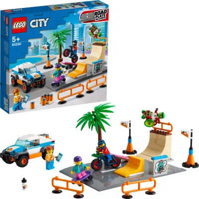 Produktbild von LEGO 60290 City Skate Park, Set mit Skateboard, BMX-Fahrrad und Spielzeugauto, Geschenk für Mädchen und Jungen ab 5 Jahre, Konstruktionsspielzeug