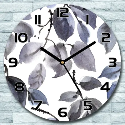 Produktbild von Wanduhr aus Glas Rund fi 30 Dunkle Blätter graue Quarz Deko Schlafzimmer Büro